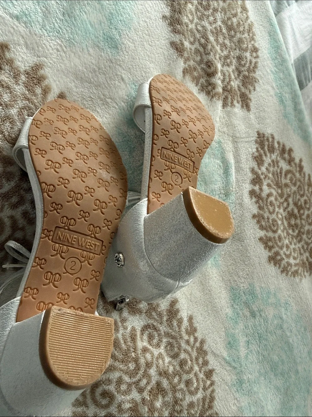 Nine West Girls Silver Metallic Block Heel Sandals Size 2